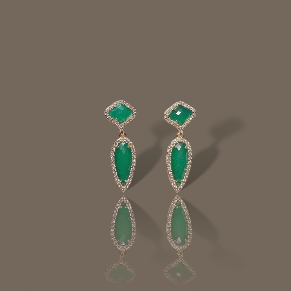 NEW Goldtone Emerald Green Imitation Gemstone & CZ Spike Dangle Drop Earrings